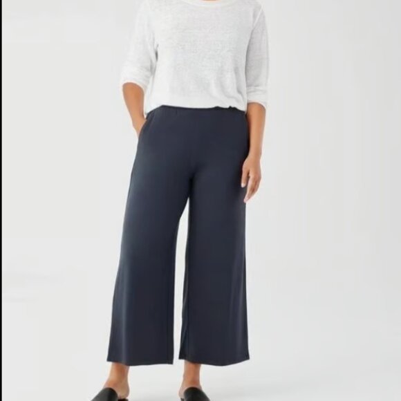EILEEN FISHER PONTE KNIT BLACK WIDE LEG CROP ANKLE PULL ON PANTS $198 M - Picture 3 of 10